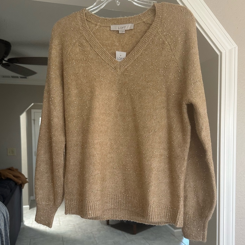 NWT Loft Tan & Gold Sweater, Medium